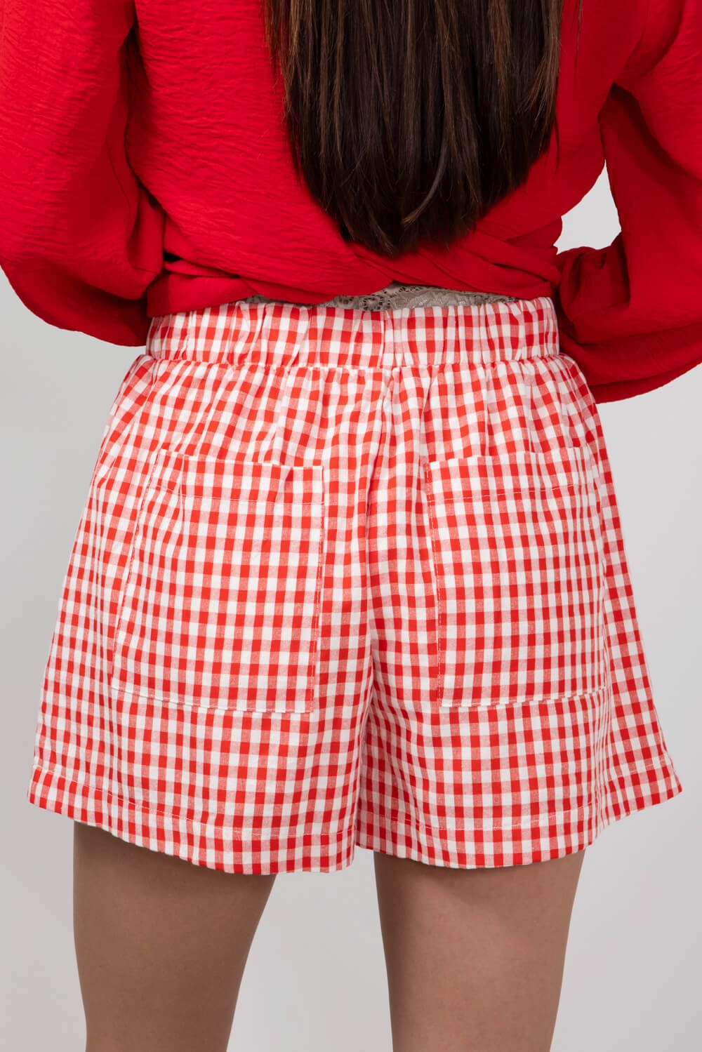 service industry Plaid Boxer Lounge Shorts for Women in Red | PSP1142-RED