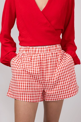 Odor Lock Technology Plaid Boxer Lounge Shorts for Women in Red | PSP1142-RED
