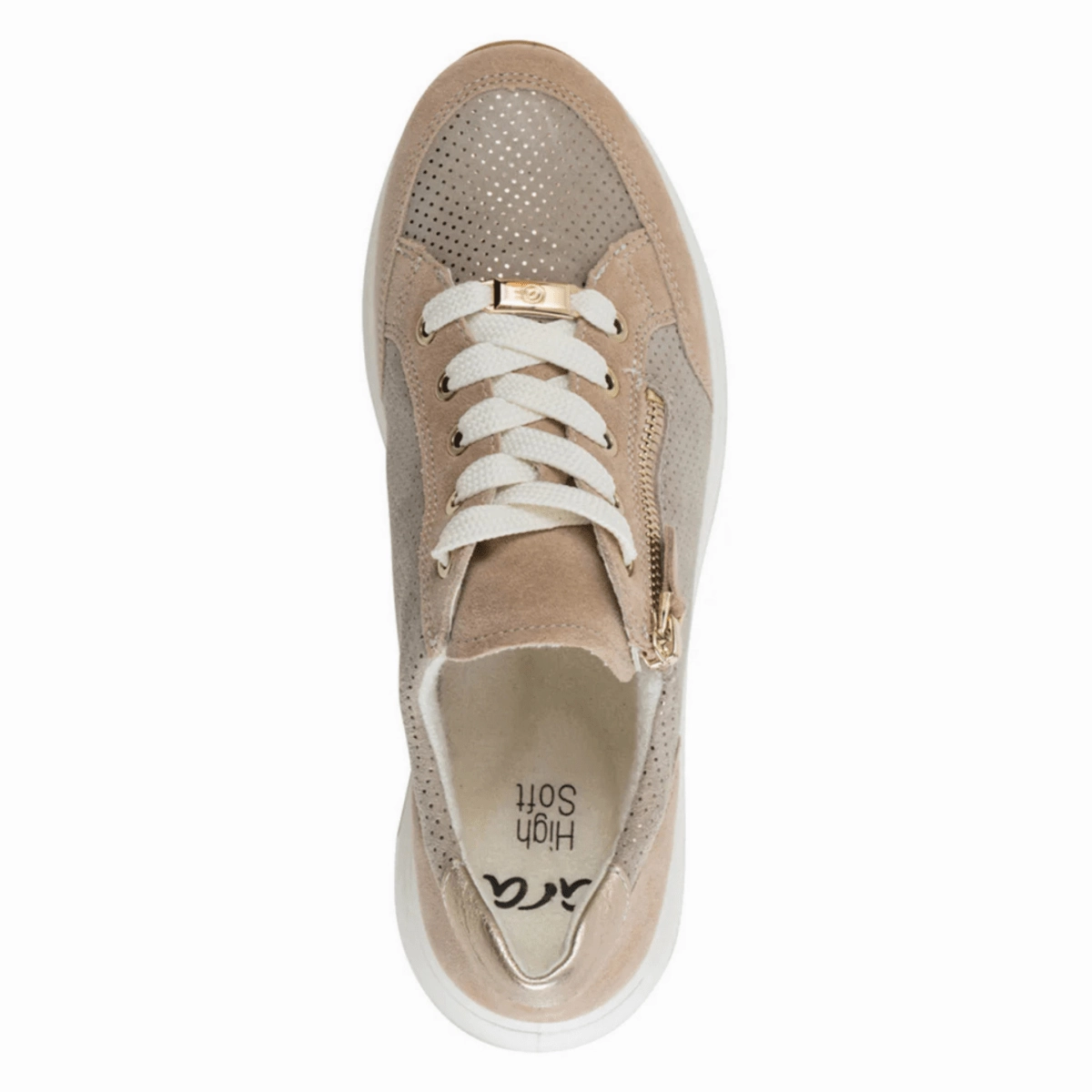 Ara Women's Oleanna Sand Puntikid Suede Adaptive Lacing Harness Compression Molded Sole