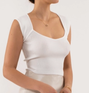 WrinkleResistant Sweetheart Ribbed Knit Top - White
