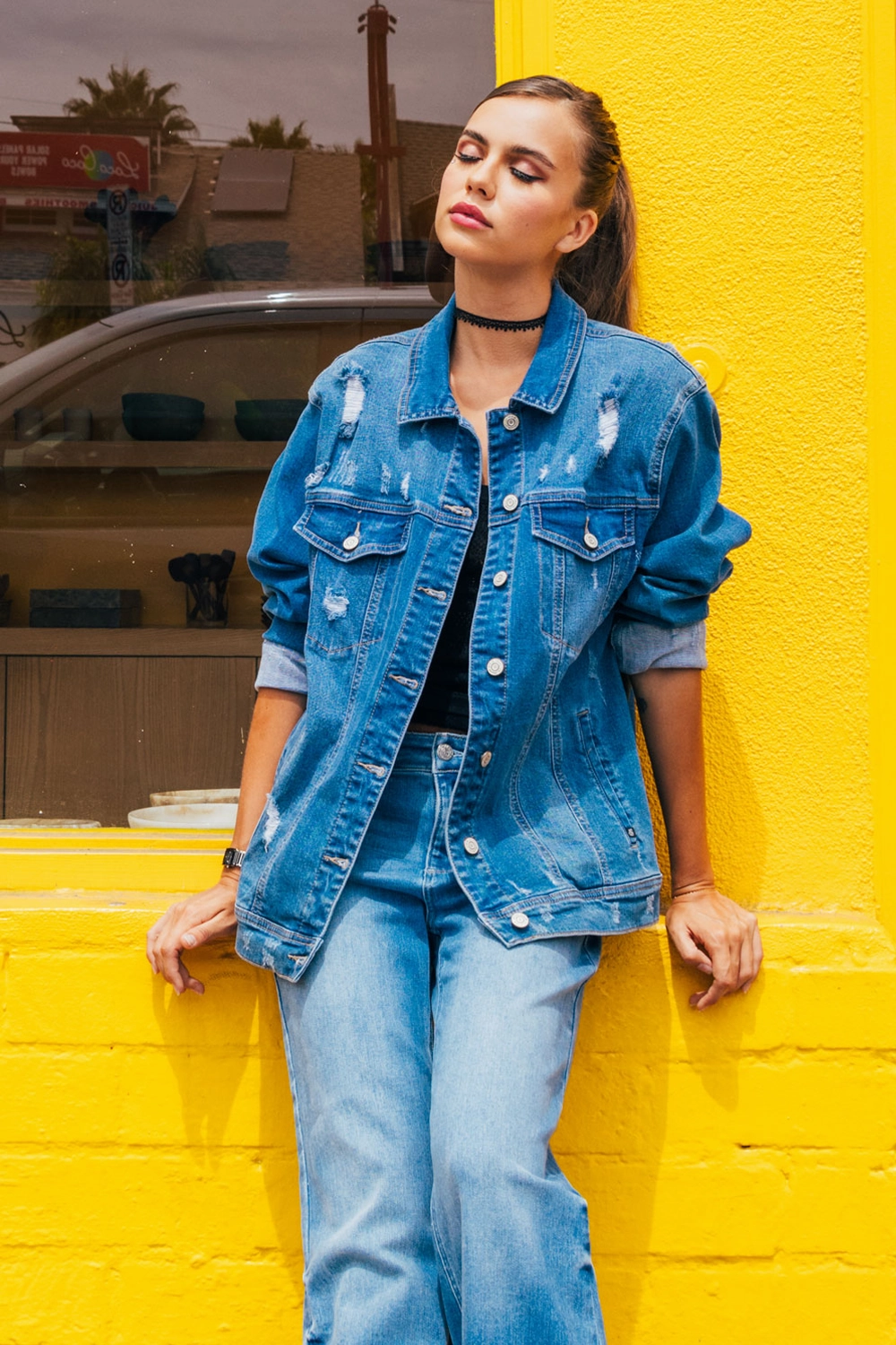 City Chill Style Moisture Wicking Material Destructed Denim Jacket