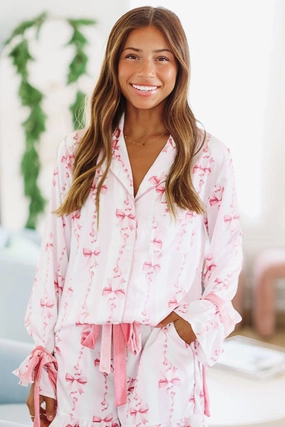 Ribbons and Bows Pajama Top - Pink TemperatureRegulating Material LayeredDurability