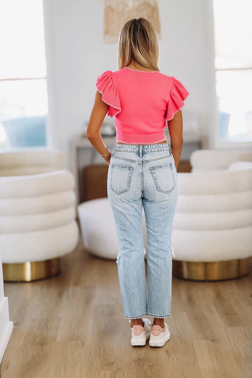 Tailgate Time Crop Sweater - Hot Pink and White Friction Resistant Finish SlipResistant