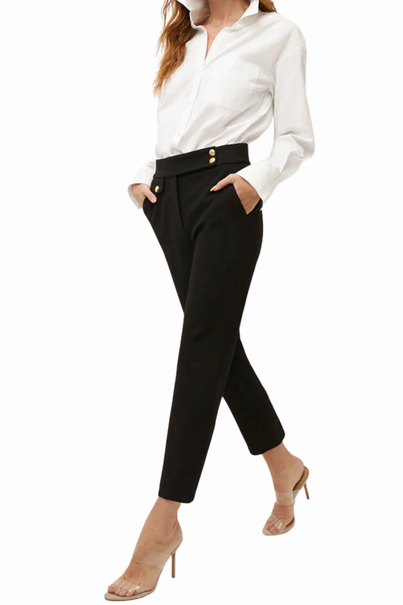 Embroidered Detail Stretchable Fabric Renzo Pant in Black