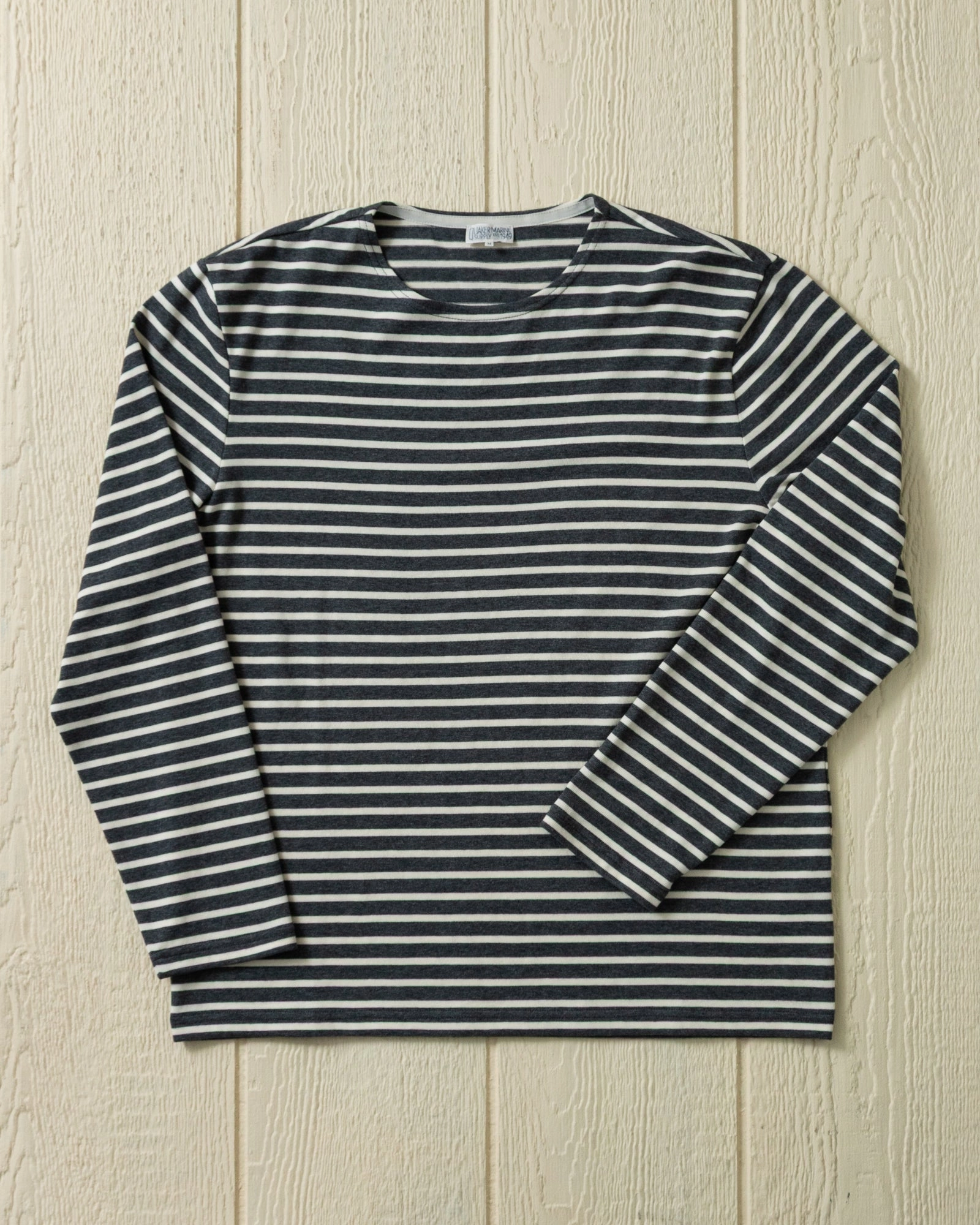 Men??s Breton Stripe Boatneck Tee in Graphite/Off White Timeless Layering Teenager fashion