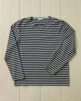 Men??s Breton Stripe Boatneck Tee in Graphite/Off White Timeless Layering Teenager fashion