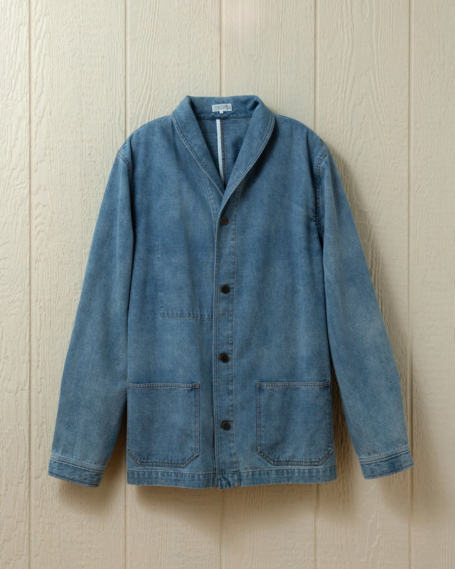 Brittany Work Jacket in Light Wash Denim Flexible Fiber Fill Waterproof Zipper Closure