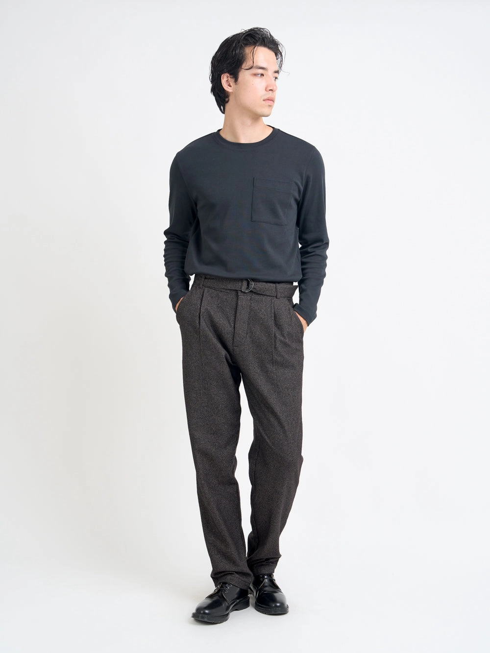 Anti Slip Waistband Quick-Dry Material Belted Trousers Lowery Brown