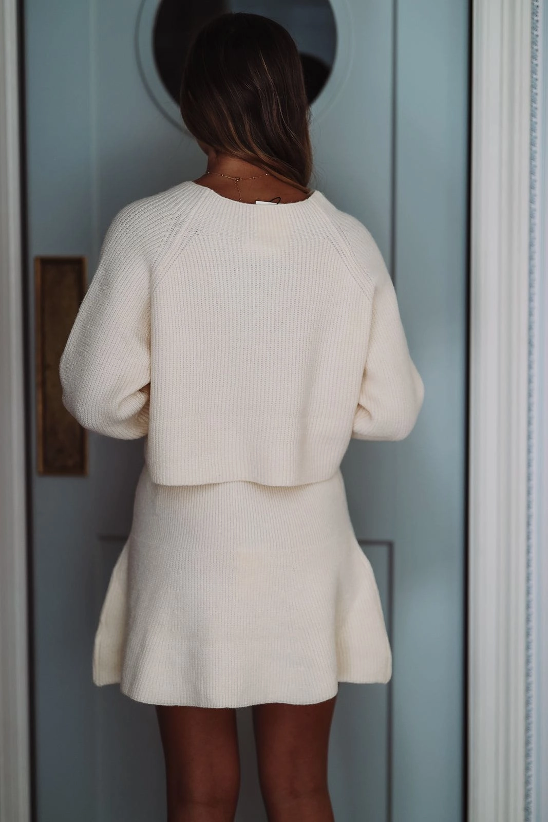 Hidden Zipper Pocket Made Up My Mind Knit Top and Skirt Set - Cream