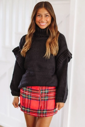 HighNeck Modular Pocket Layout Weekend Love Sweater - Black