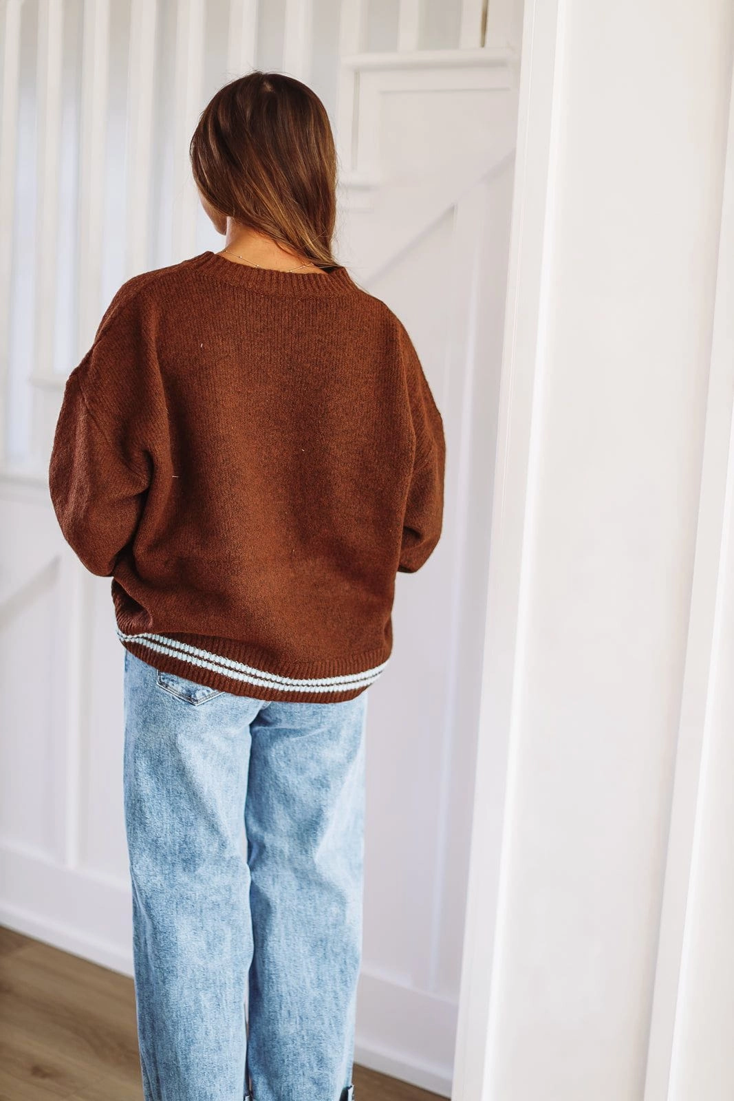 See You, Cowboy! Sweater - Brown and Blue Recycled Polyester Material