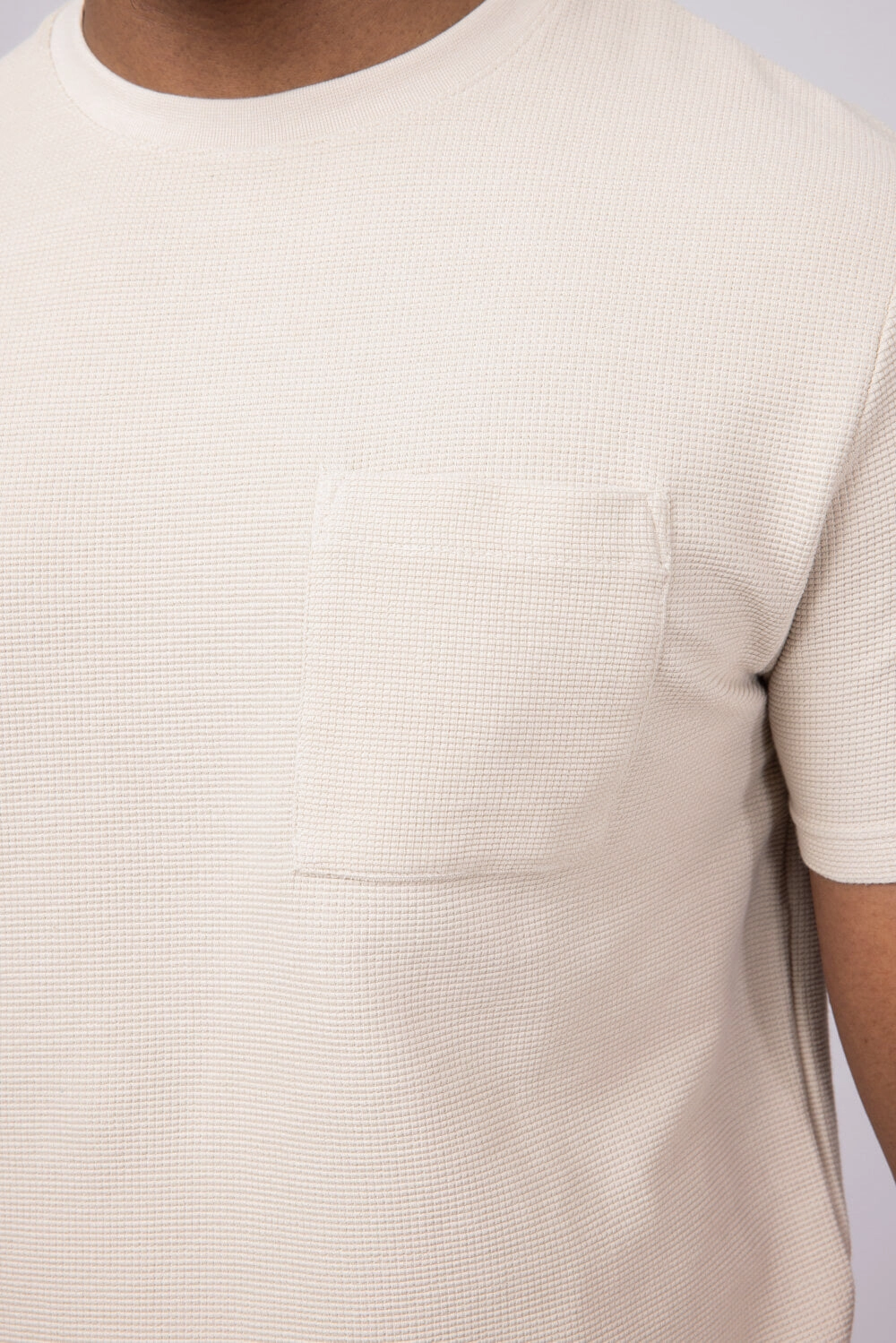 Complementary Colors Textured Pocket T-Shirt for Men in Sand | CKTS7669-SAND