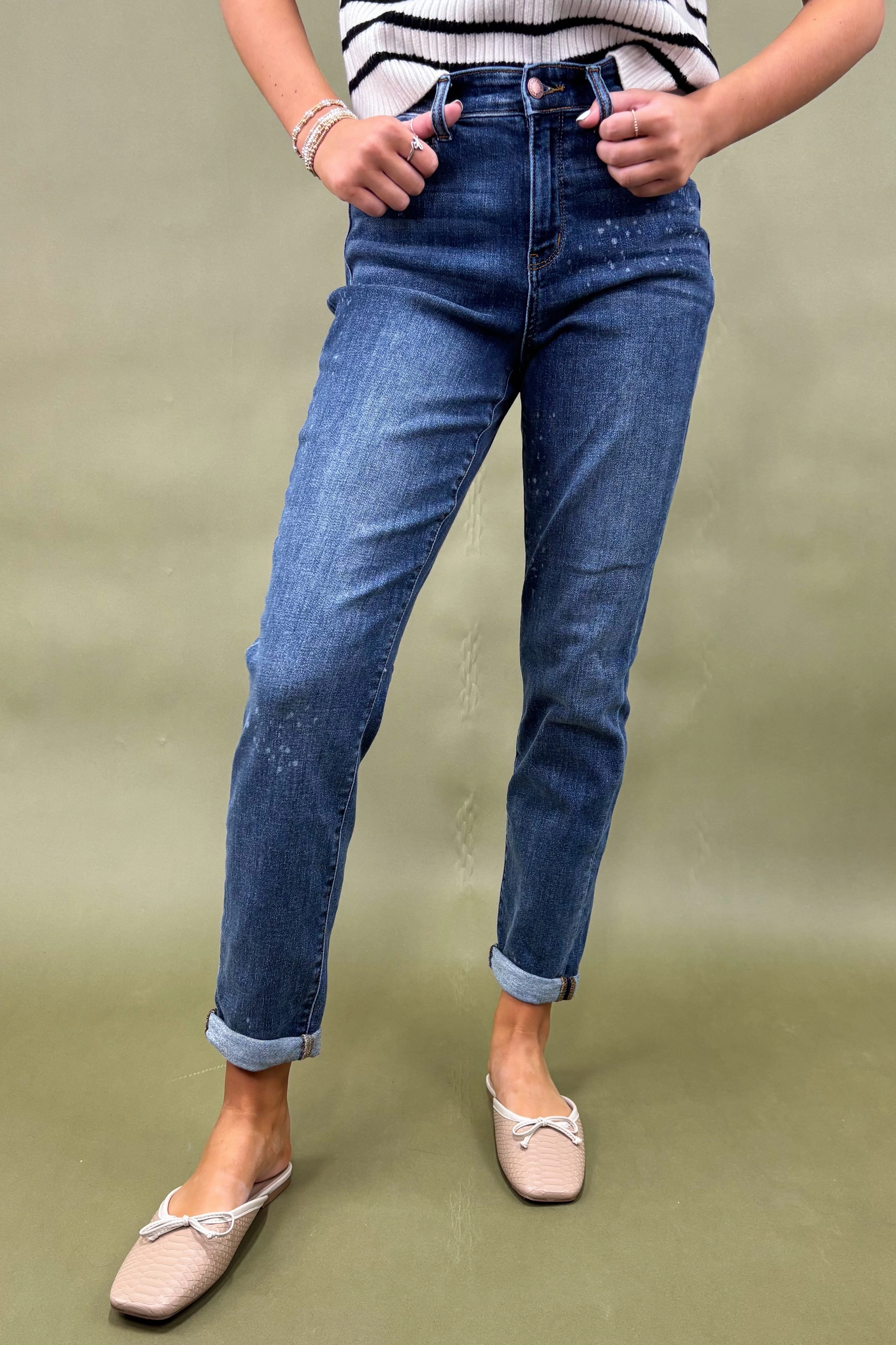 The Chandra High-Rise Bleach Splash Jean Form Fitting Ultra Stretch