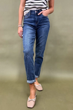 The Chandra High-Rise Bleach Splash Jean Packable Fit pilling resistant