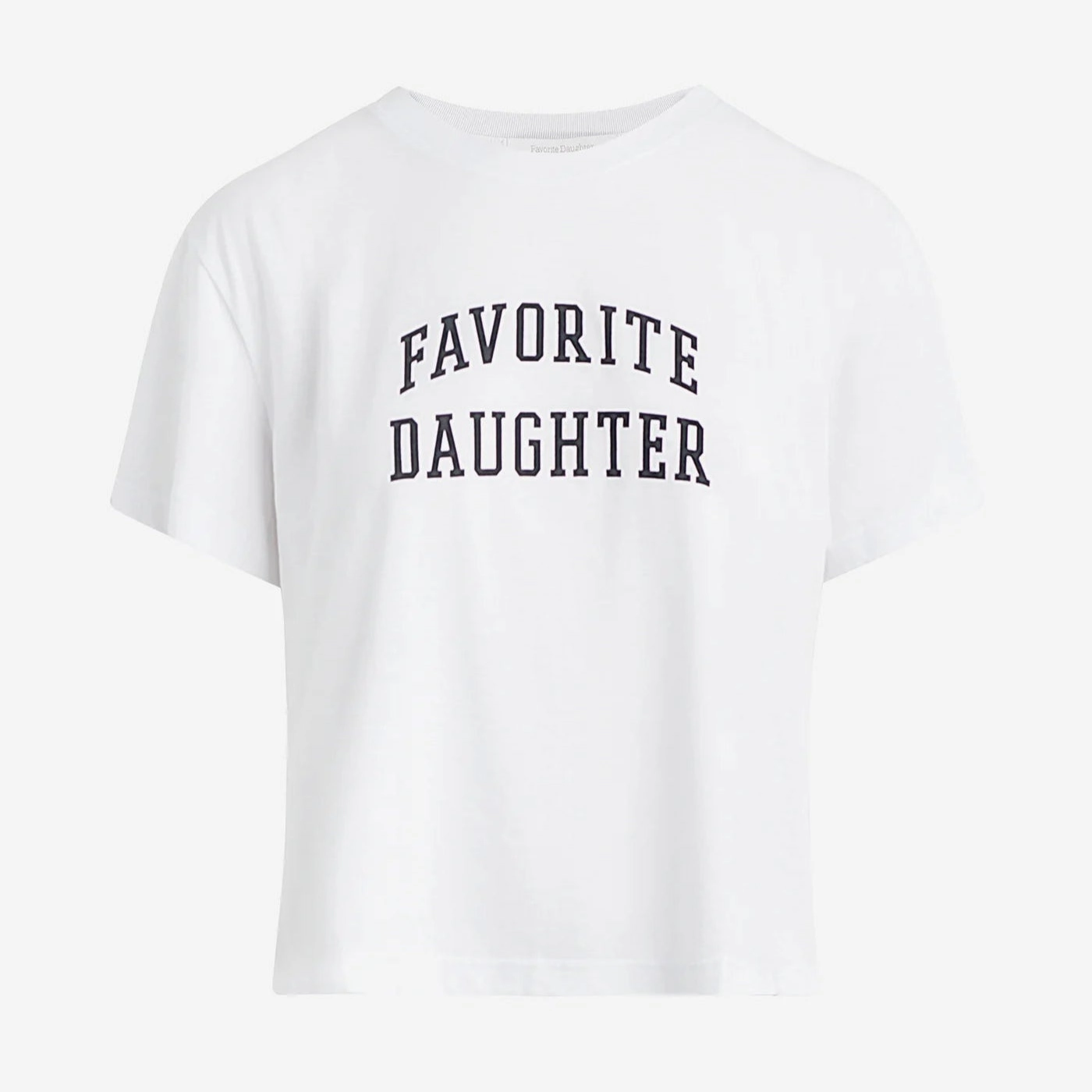 The Cropped Collegiate Tee (White   Navy) Resilient Fabric Blend