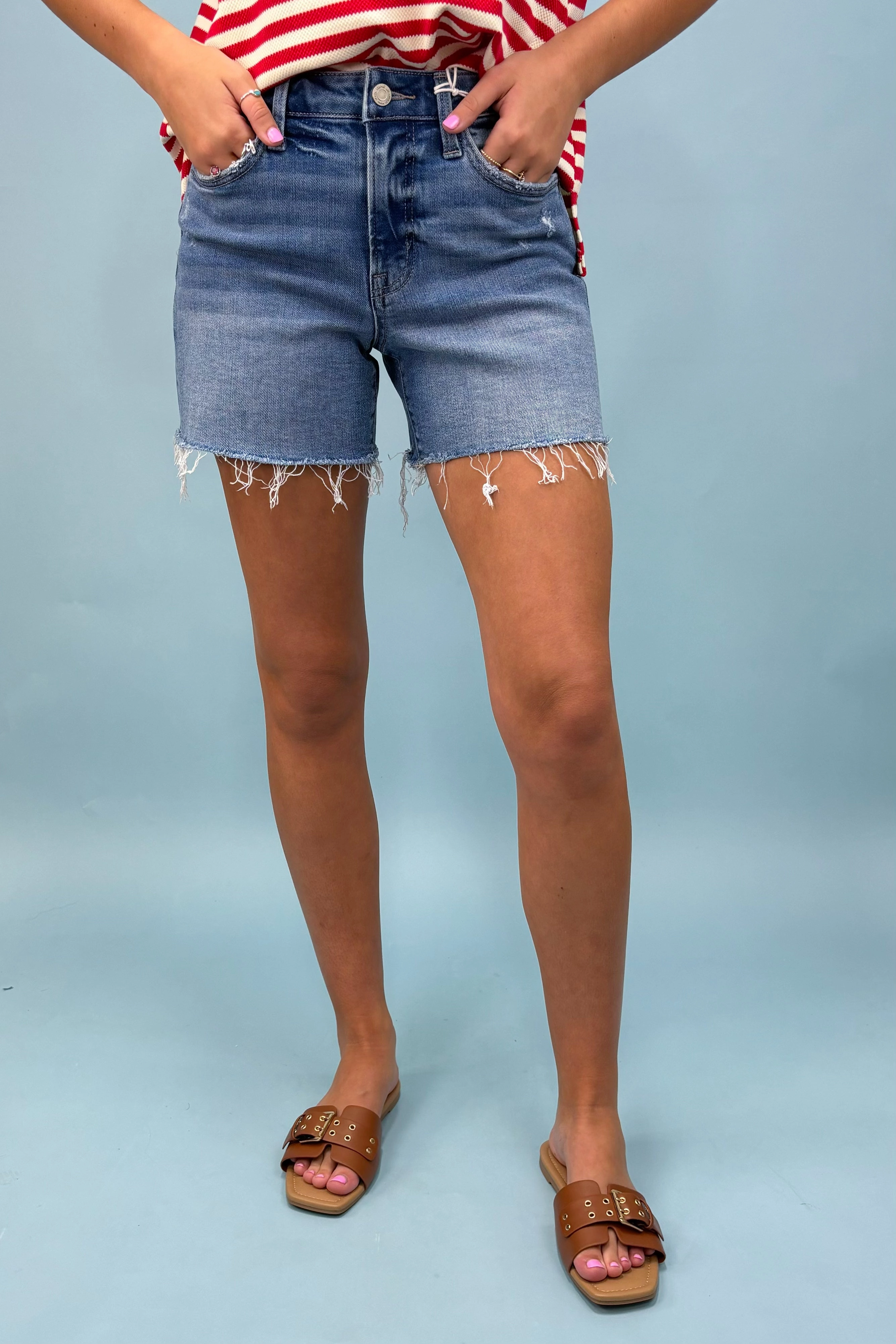 The Daisy High Rise Denim Shorts Stylish Fit Simple Silhouette