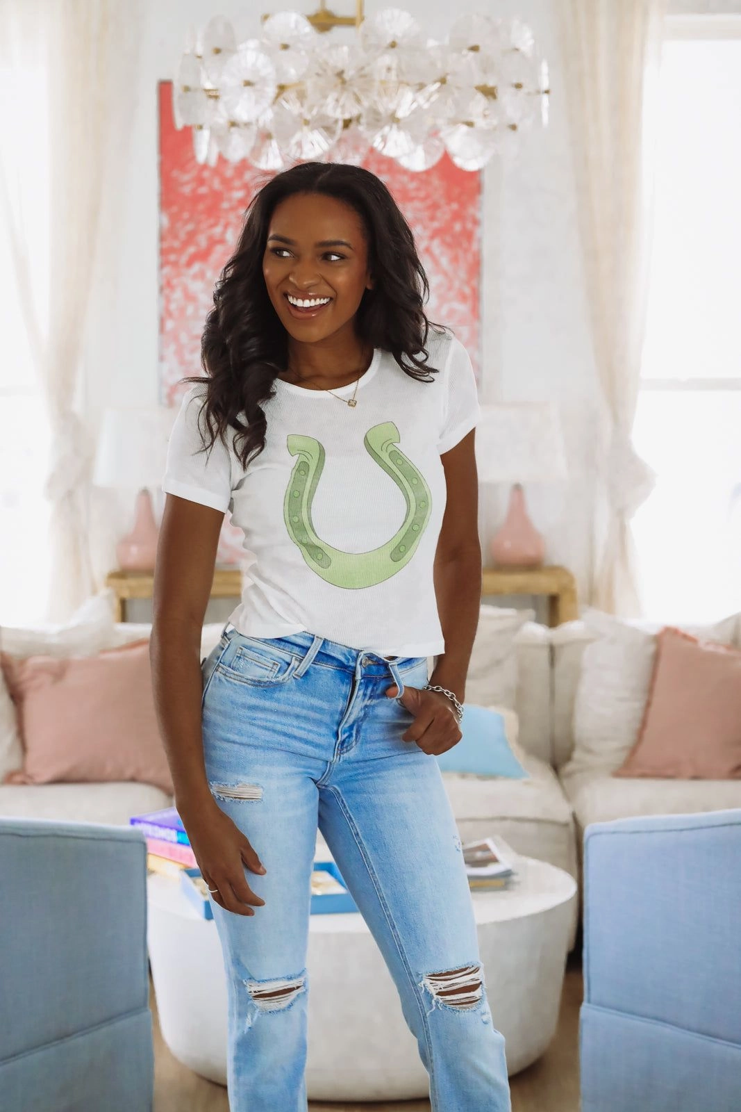 VentilatedBackPanel The Laundry Room Lucky Gal Crop Top - White