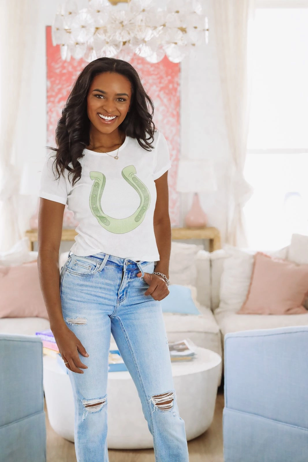 Scoop Neck Shape The Laundry Room Lucky Gal Crop Top - White