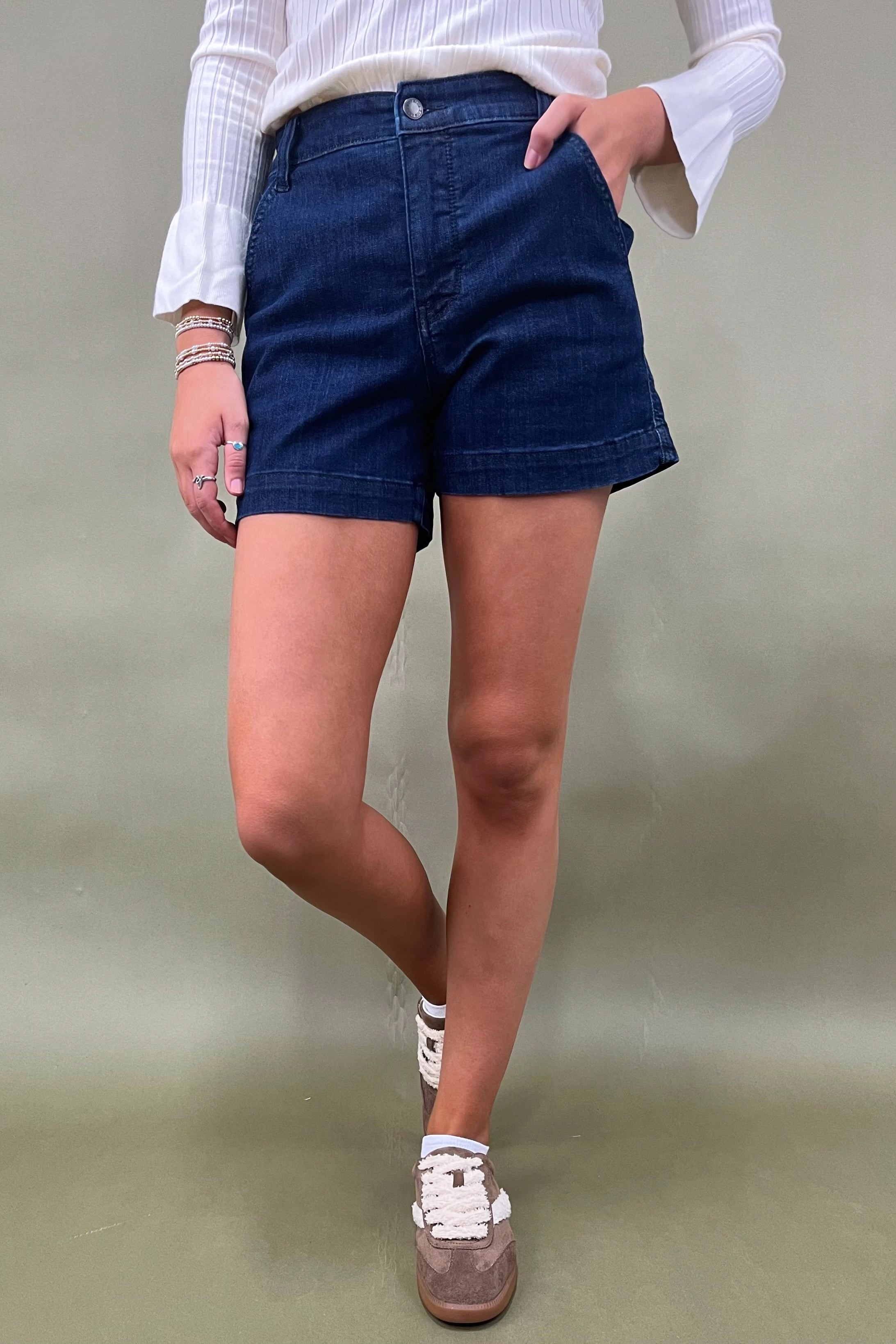 The Lola High Waisted Trouser Shorts Quick Drying HiddenDrawcord
