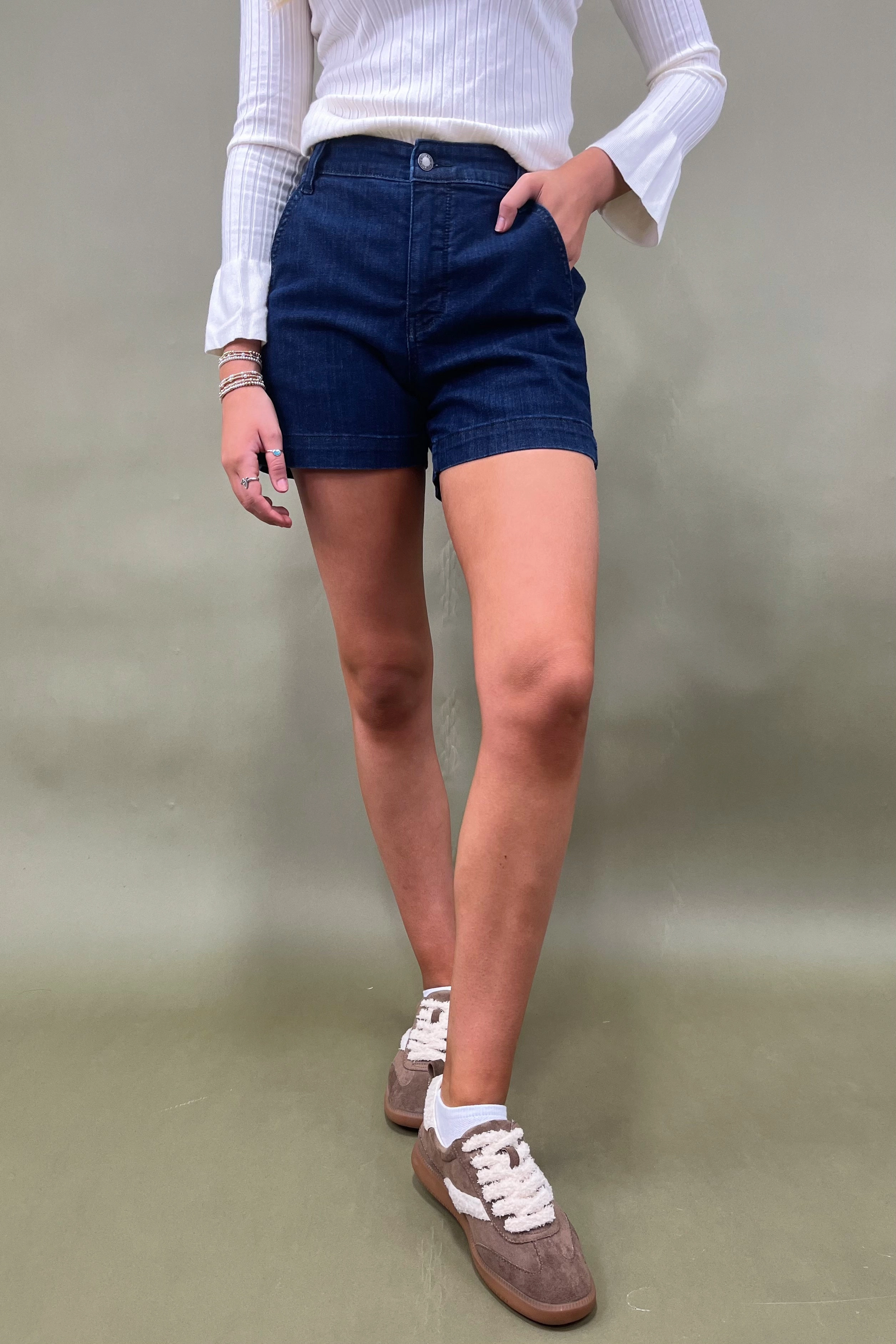The Lola High Waisted Trouser Shorts Trendy Comfort High Stretch Fit