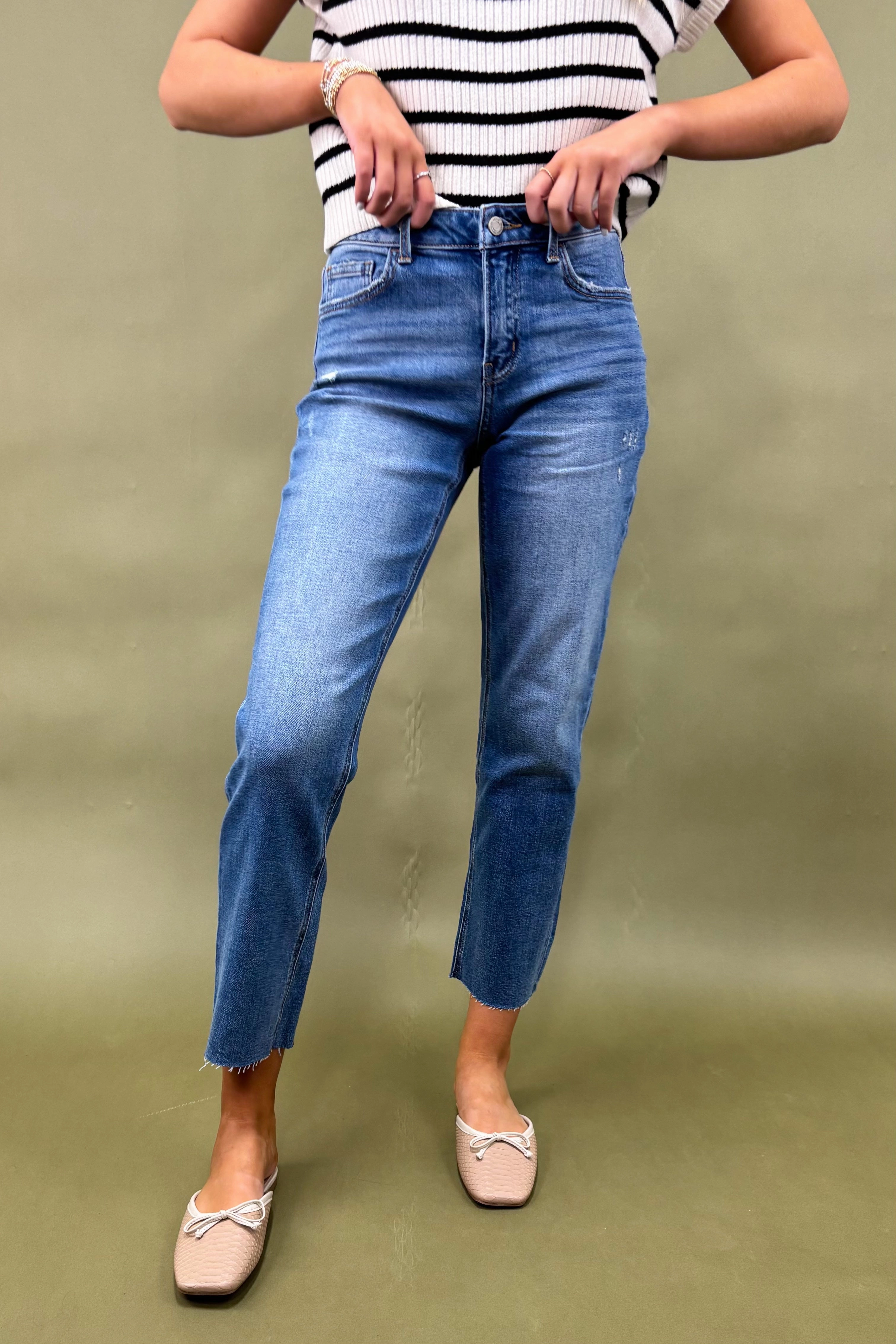 The Maren  Mid Rise Ankle Straight Jeans Snag Free Fabric