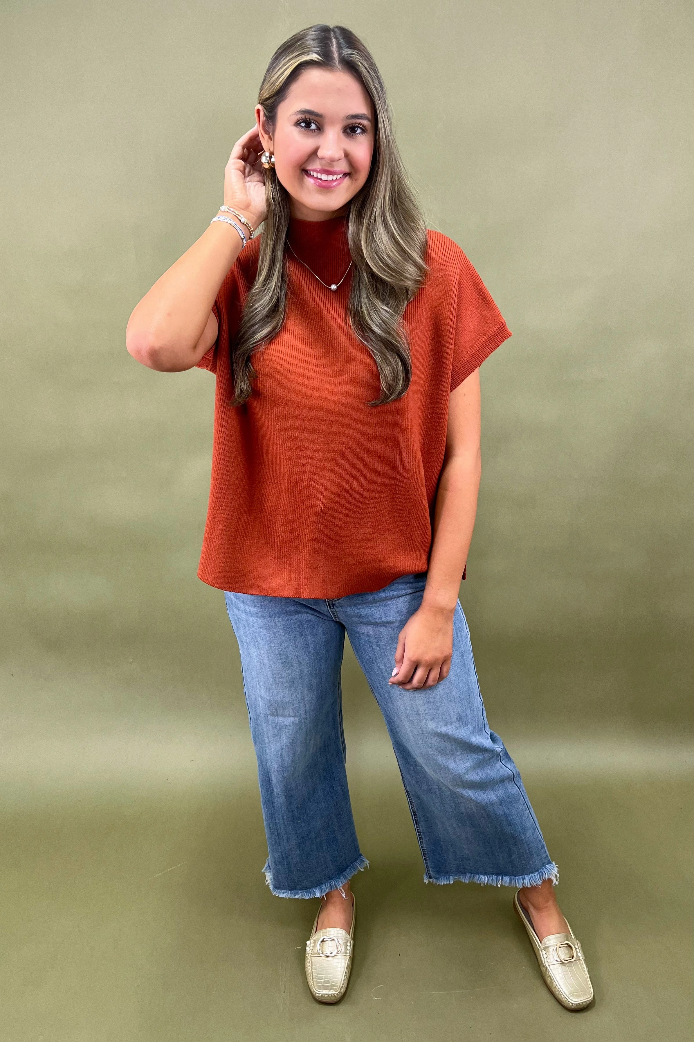 The Pumpkin Spice Sweater Top Flexible Hemline
