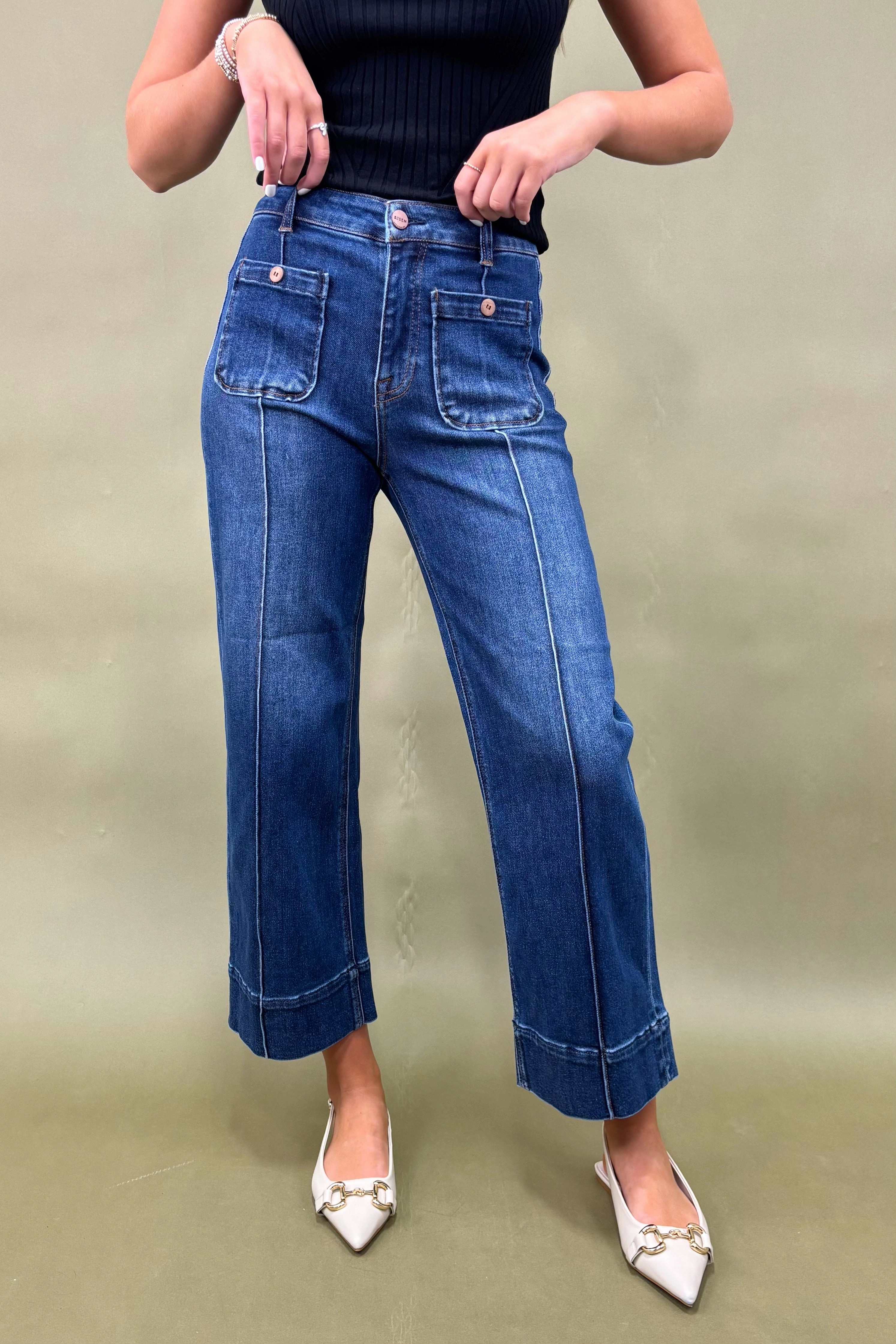 High Rise Design Layered Panel Design The Vivian Crop Wide Jeans
