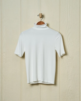 Chelsea Ribbed Knit Top in Off White Long Sleeve Polo Relaxed Silhouette