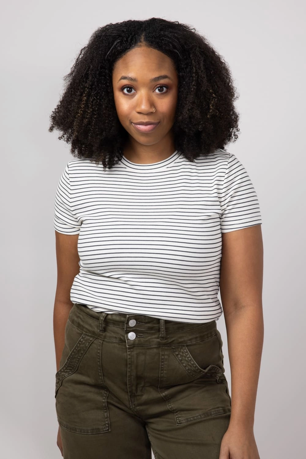 Active Comfort Thread & Supply Annie Striped T-Shirt for Women in Cream Black | T3544BRTS-CREAMBLACK