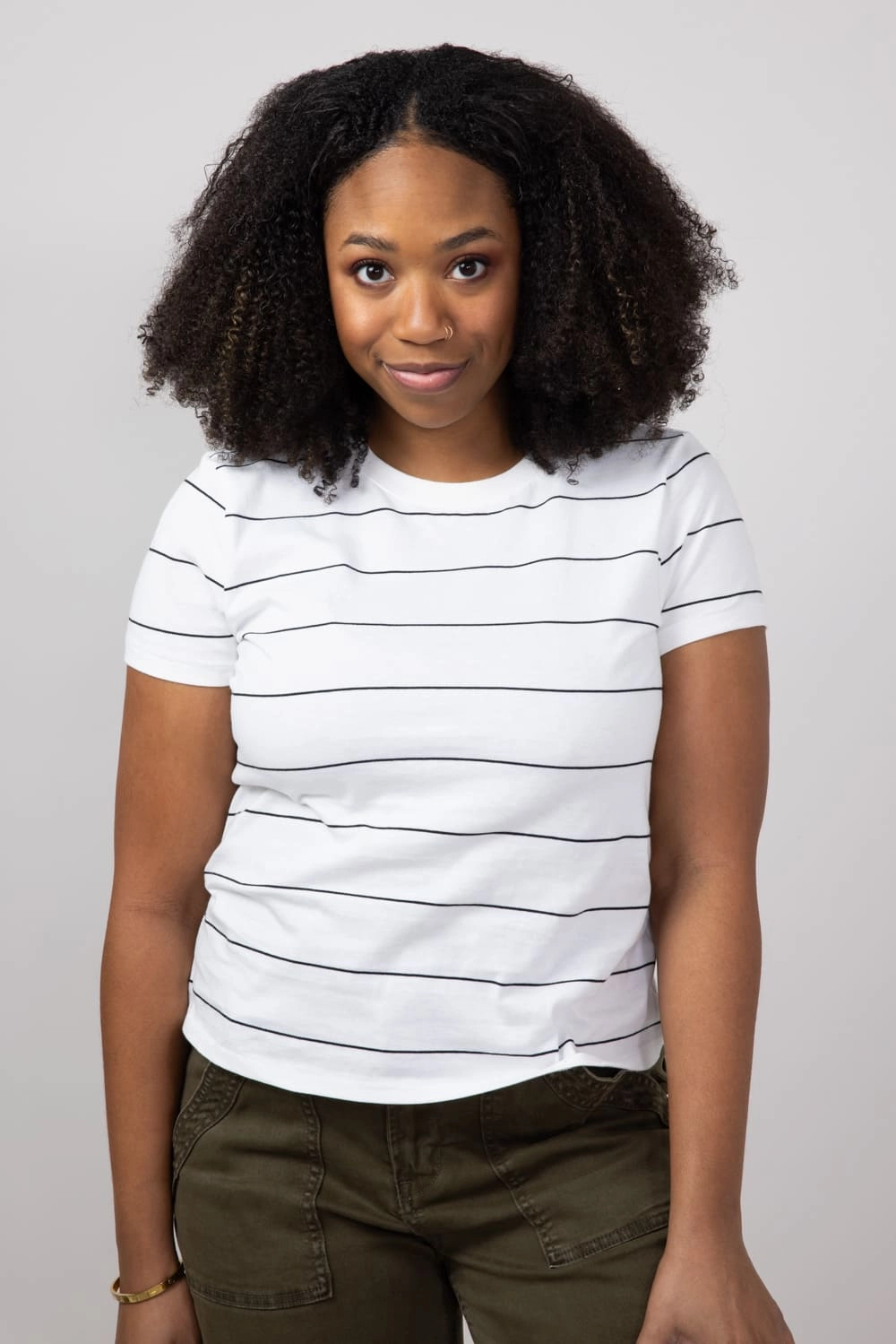 Cozy Wardrobe Active Style Trend Thread & Supply Asher Striped T-Shirt for Women in White Black | T2940CKNTS-WHITEBLACK