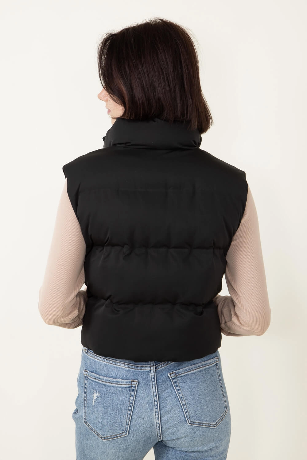 Tear Resistant Knit Elegant Styling Thread & Supply Issey Cropped Puffer Vest for Women in Black | J2691PPGGK-BLACK Durable Hem Guards