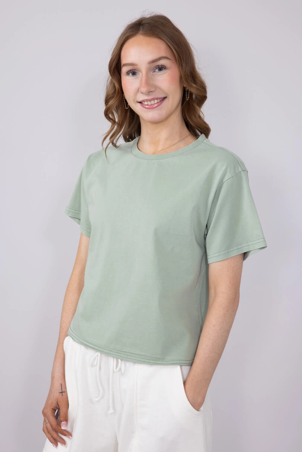 Casual and cool Thread & Supply Katelin T-Shirt for Women in Green | T1488CKNTS-AQUAGREY