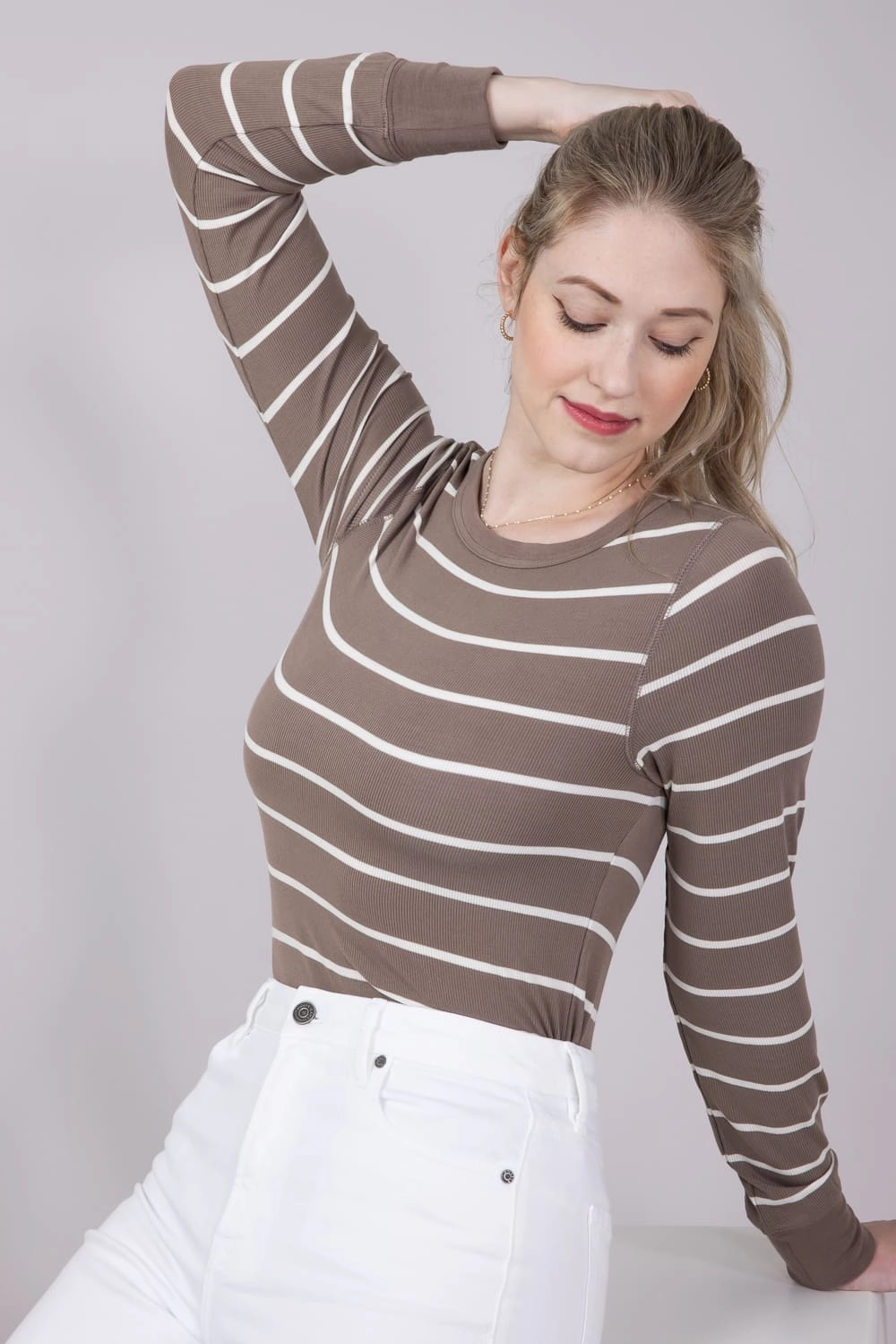 Thread & Supply Stacy Stripe Shirt for Women in Taupe White | T1390MSTS-TAUPEWHITE Casual Flex Design