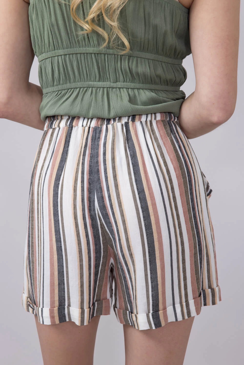 Contemporary Cut Tie Waist Striped Shorts for Women in Multi | BS695W975