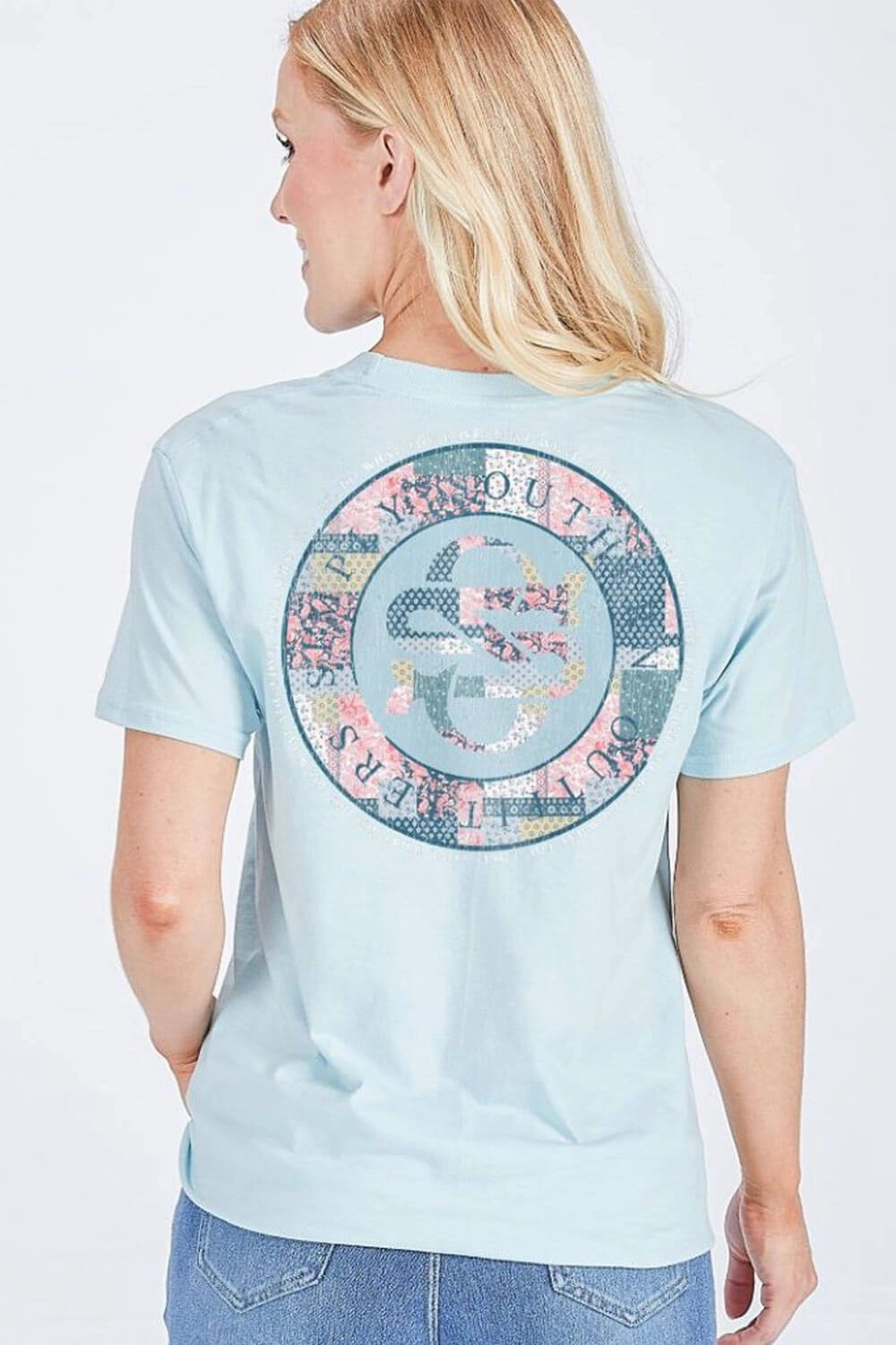 Simply Southern Quilt Pattern Logo T-Shirt for Women in Blue | SS-QLTLOGO-ICE Moisture Control Fabric