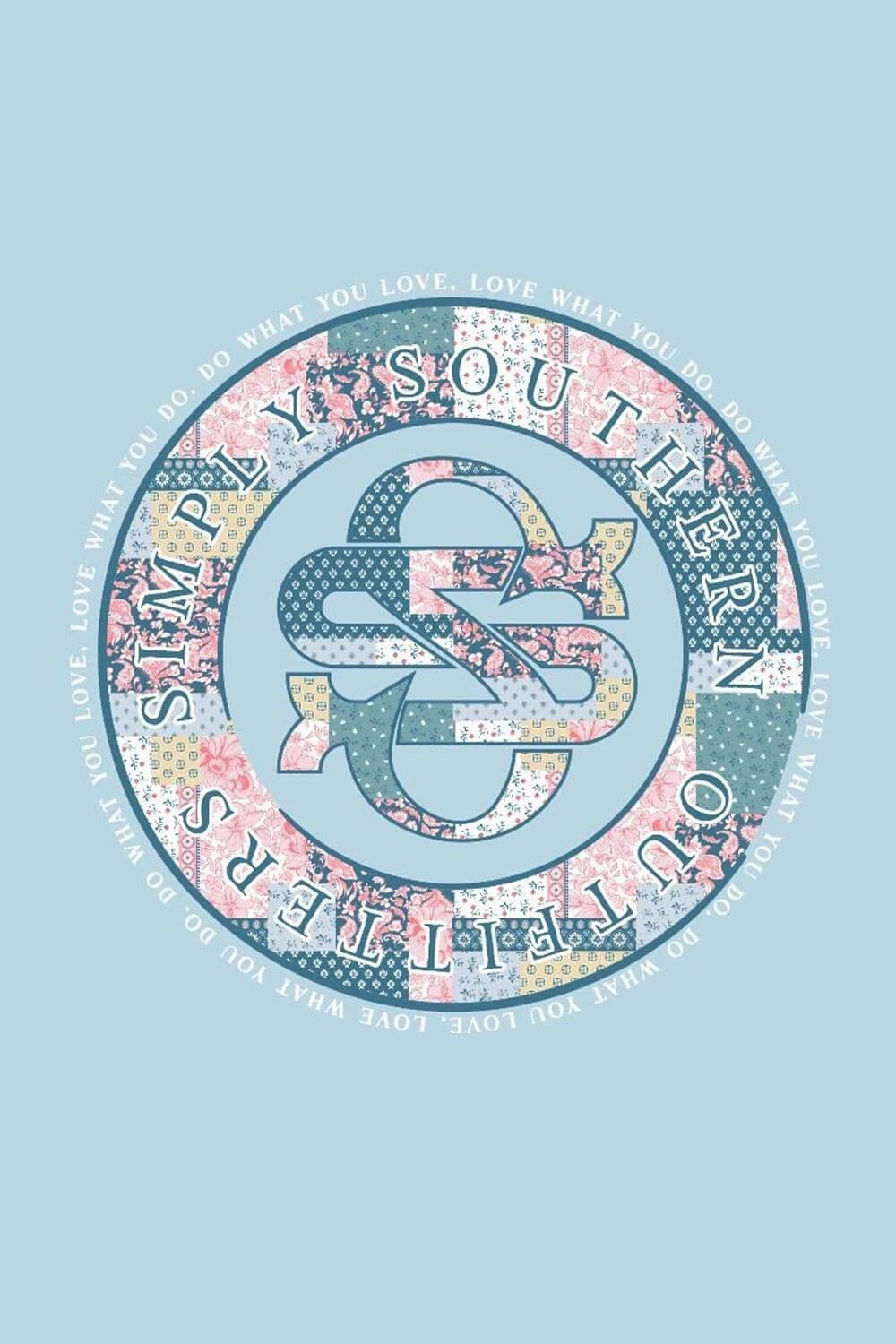 color blocking Anti Static Fabric Simply Southern Quilt Pattern Logo T-Shirt for Women in Blue | SS-QLTLOGO-ICE