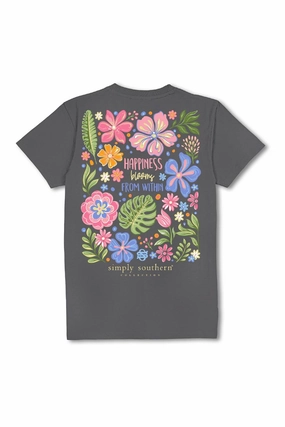 Simply Southern Plus Size Happiness Blooms T-Shirt for Women in Washed Charcoal | EXT-SS-HAPPY-WSHCOAL warm weather