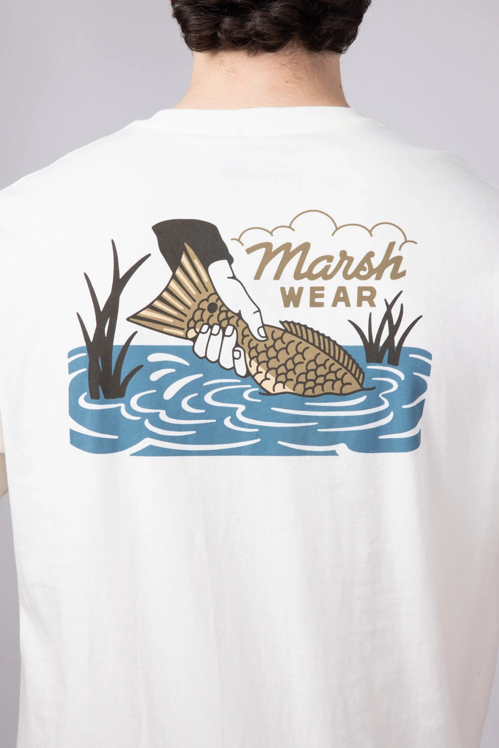Cozy Performance Marsh Wear Release Fish T-Shirt for Men in Vintage White | MWT1093-VWHT