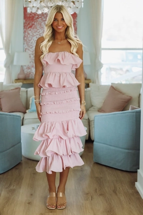 Tranquil Ruffle Top and Maxi Skirt Set -  Mauve Cool Fabric Everyday Jacket