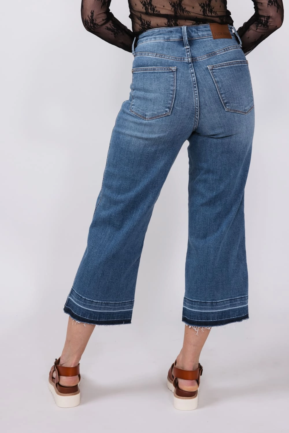 Judy Blue Tummy Control Crop Wide Leg Jeans for Women | 88875REG Neutral Smooth
