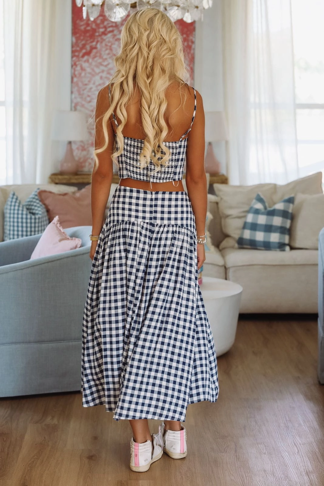 Trophy Time Crop Top - Navy and White MeshPanel Ribbed Hem