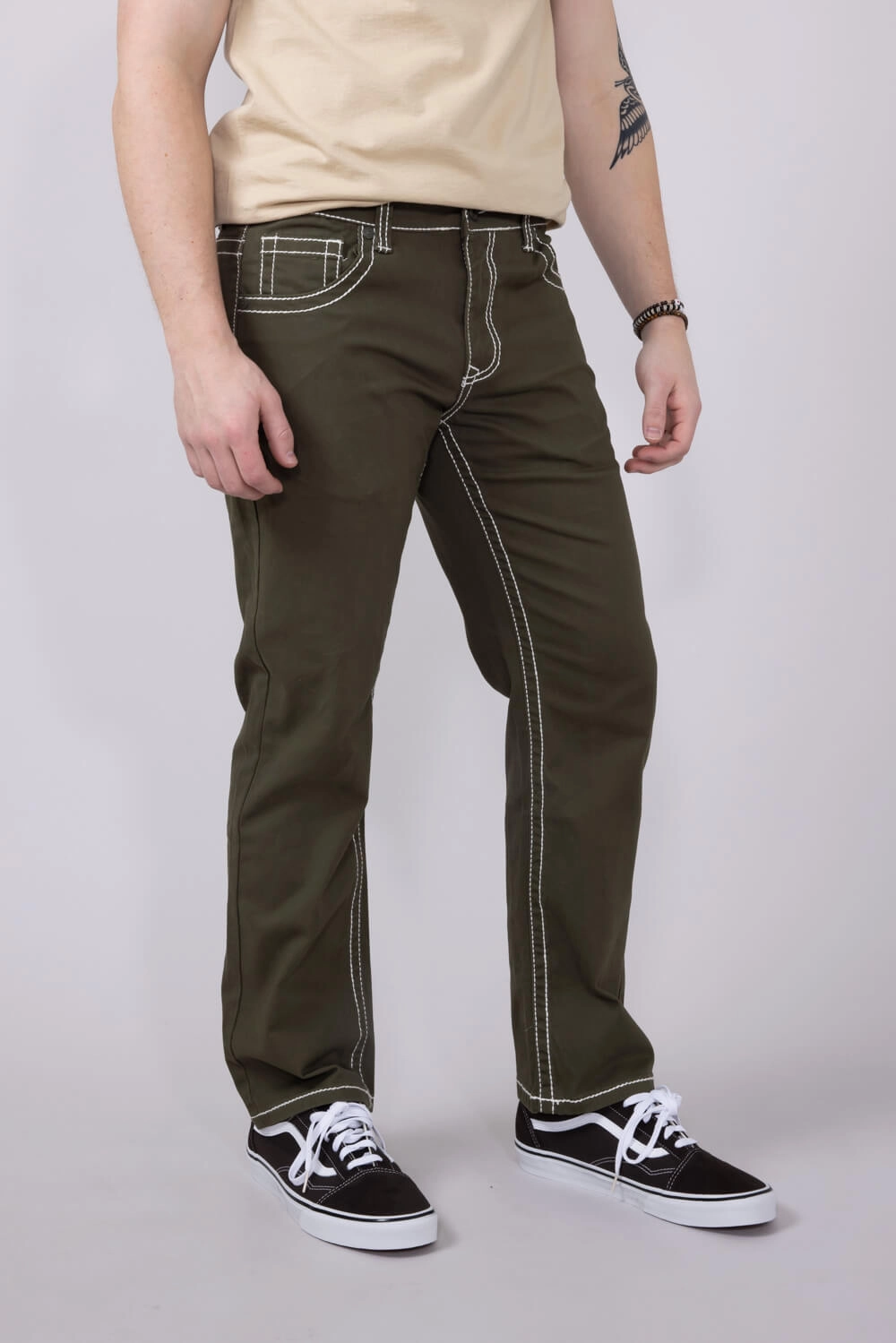 True Luck Blake Bootcut Jeans for Men in Olive | TL16350002-OLIVE Easy Match Lockstitch Construction