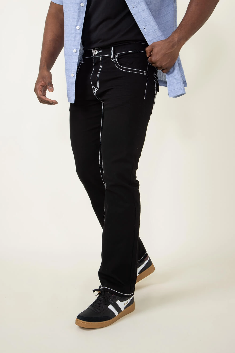 Modern Textured True Luck Wolf Bootcut Jeans for Men in Black | TL22031410-BLACK