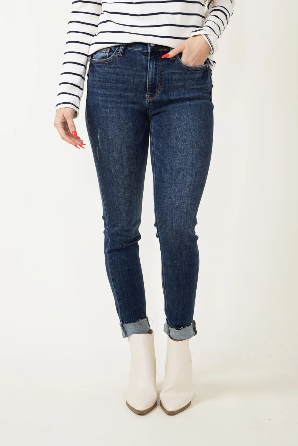 Judy Blue Mid Rise Vintage Raw Hem Skinny Jeans for Women | 82527REG Durable Athlete Fit Travel Outfit