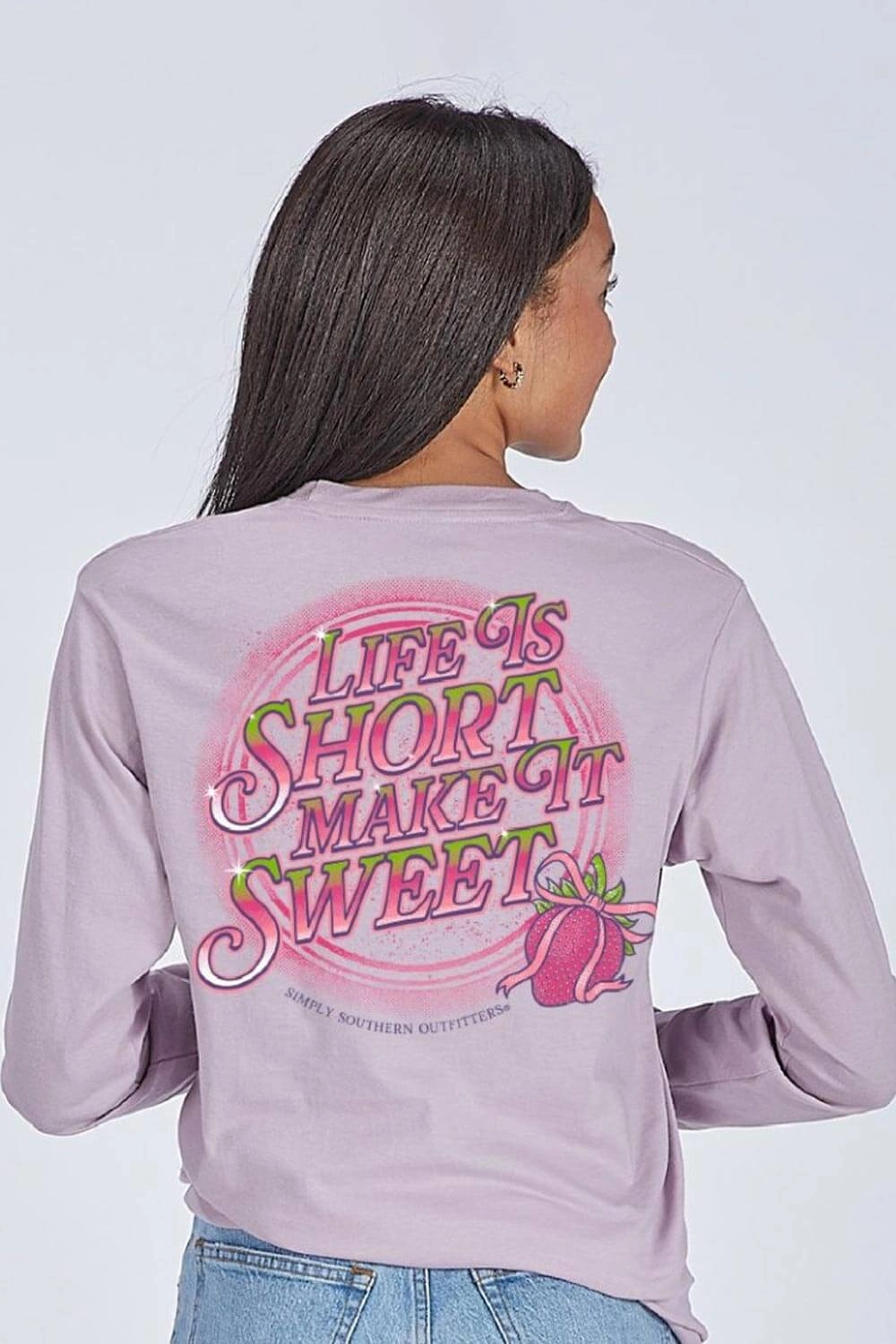 Simply Southern Life Is Short Make It Sweet Long Sleeve T-Shirt for Women in Purple | LS-SWEET-WSTERIA NonIrritatingTags soft look