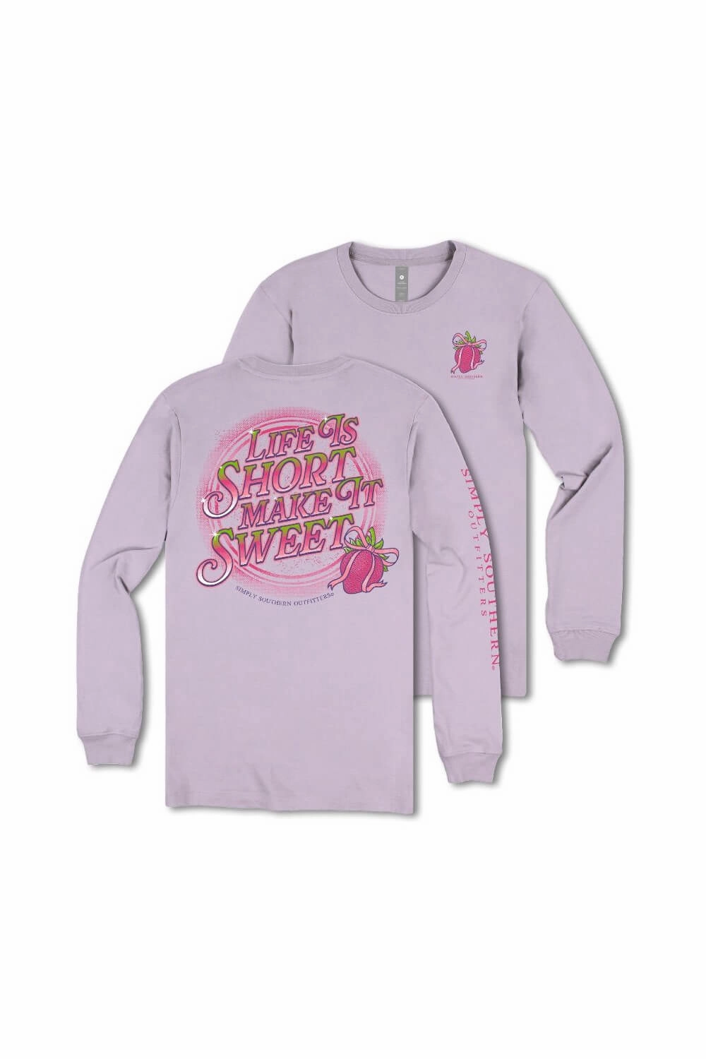 Simply Southern Life Is Short Make It Sweet Long Sleeve T-Shirt for Women in Purple | LS-SWEET-WSTERIA Fuzz Free Surface Compact Stitch Pattern