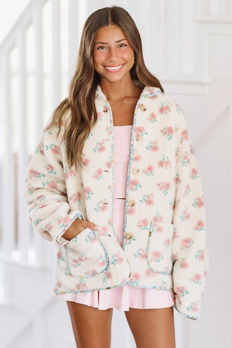 FourWay Stretch Interlock Knit Cozy Time Shearling Jacket - Cream