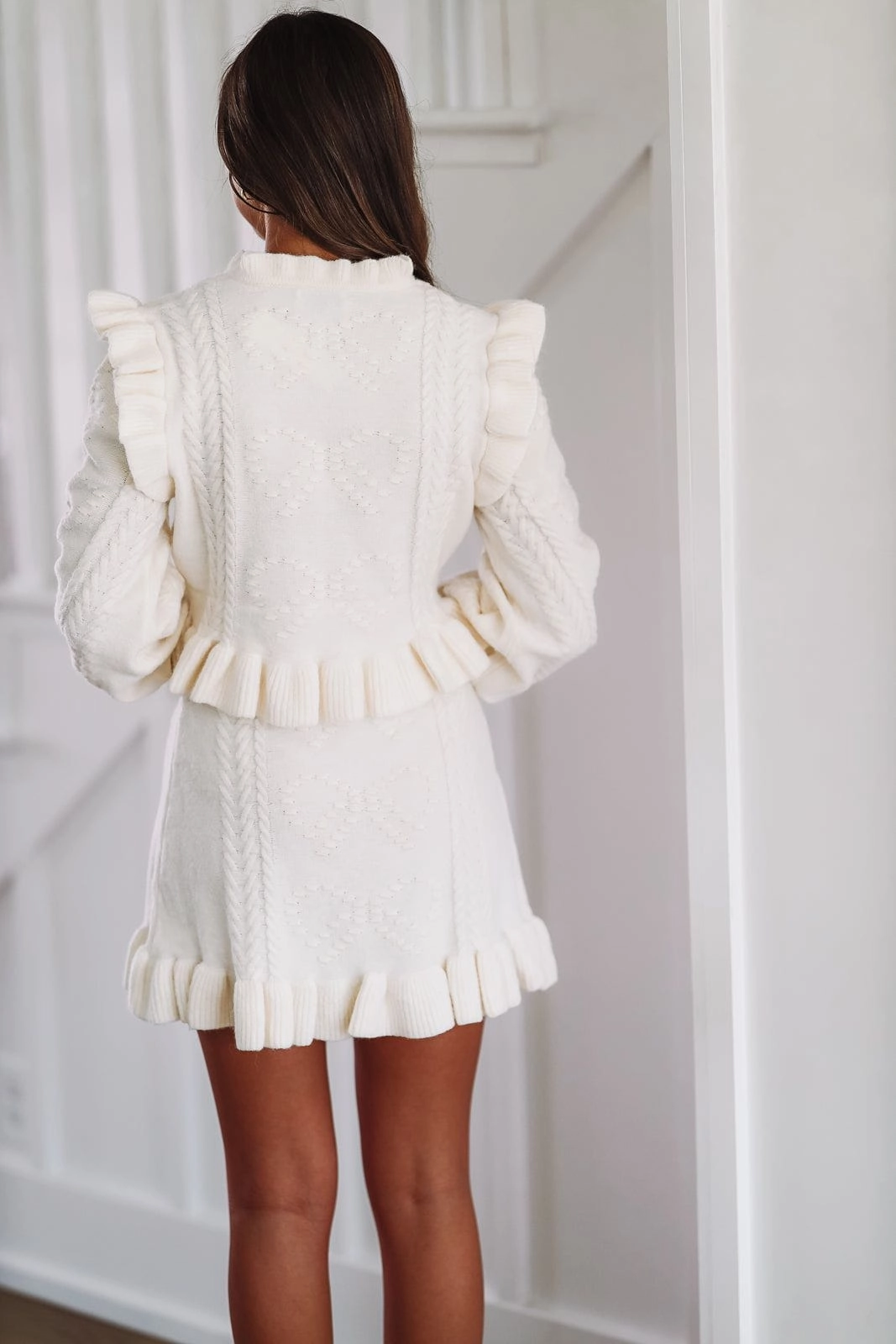 In My Element Knit Top and Skirt Set - Cream Self Fabric Tie Zero Waste Cut Pattern