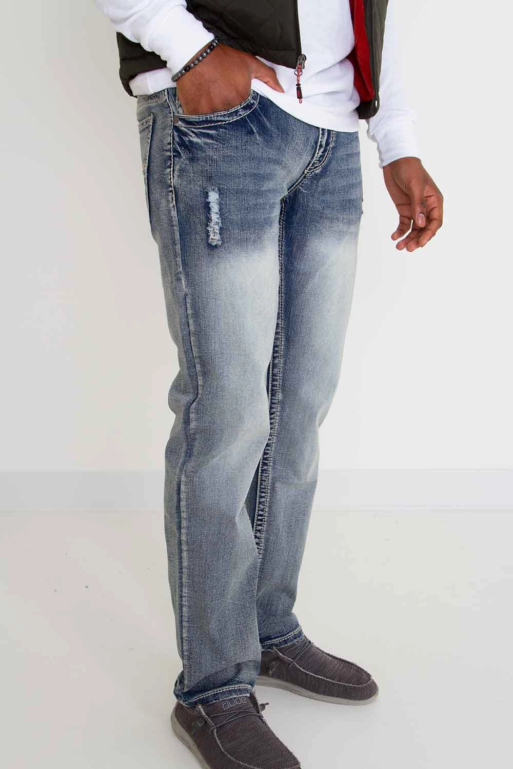 True Luck Miles Straight Distressed Jeans for Men | TL18350004 Plain style Favorite Basic