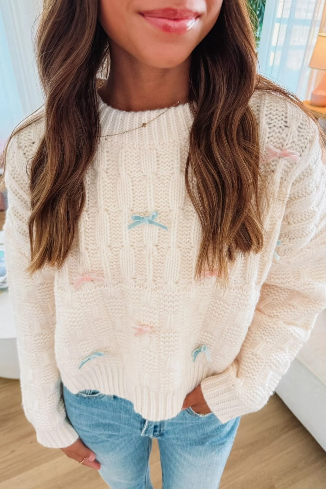 Love Affair Bow Sweater - Cream Durable Color Retention